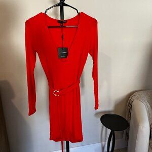 JLUXLABEL Long Sleeve Ribbed Knit Belted Mini Dress – Red – NWT